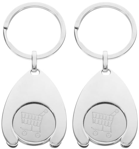 BESPORTBLE Trolley Token Keychain, Supermarket Shopping Cart Metal Key Ring, Trolley Token Coin Keychain Pendant Decorations 2Pcs (Style 1)