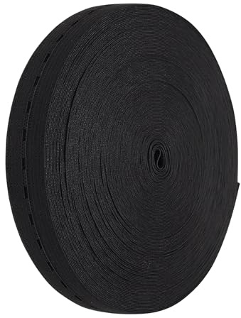 Okaei Goma perforada de 5 m, fácil de estirar, ancho para ojales, bandas de goma, ideal para cintas de cinturón y suministros de bricolaje, cinta de goma, costura en blanco o negro
