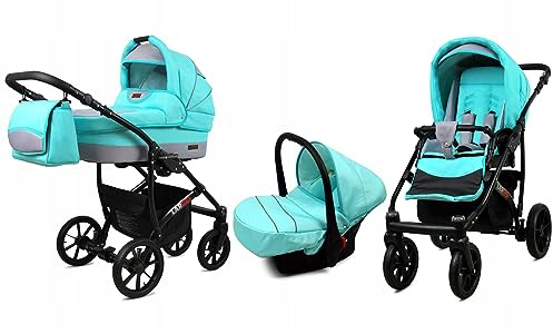 BabyLux® Kinderwagen Set 3 in 1 - Largo - incl. Babywanne, Buggy Sportsitz, Auto-Babyschale - Autositz - Kinderwagenset - Kombikinderwagen mit Wickeltasche, Regenschutz usw.
