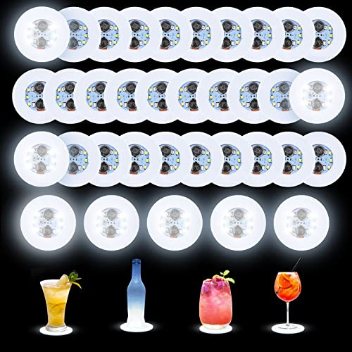 Gotrain 20 weiße LED-Untersetzer mit LED-Aufklebern, superhelle LED-Flaschenlampe mit 6 Lichtperlen, für Bar, Bier, Getränke, Untersetzer für Party, Club, Geburtstagsdekoration (35)