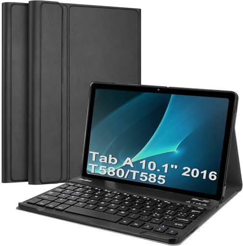 EYERIYO Custodia con Tastiera per Samsung Galaxy Tab A 10.1 2016 (SM-T580, SM-T585) Slim Cover con Supporto Pencil, Staccabile Magnetica Wireless Bluetooth Tastiera, Italiana QWERTY Layout