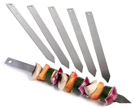 JD Europe 6pcs Turkish Adana Kebab BBQ Skewers. Stainless Steel Flat Wide Barbecue Skewers Length 41cm, Width 2.5cm and 2mm Thick