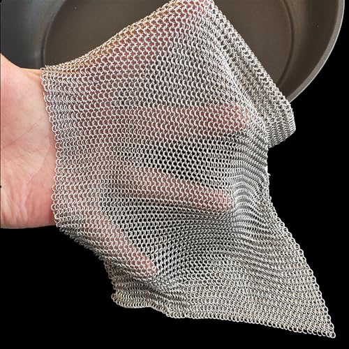 Épurateur en Fonte Taspooke, grattoir à Mailles Fines en Acier Inoxydable 316L, Cotte de Mailles améliorée de 3,8 mm, pour casseroles pré-assaisonnées, poêles à Frire, récipients en Verre… (6''x6'')