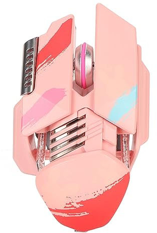 Jectse Gaming-Maus, 3-Modus-Verbindung, Geräuschlos, Wiederaufladbar, Einstellbare DPI-RGB-Maus mit USB-Empfänger für Laptop (PINK)
