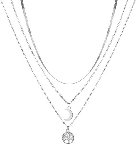 Collier arbre de vie Collier de lune en argent et acier inoxydable de famille Bijoux de mode