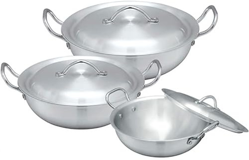 NTI 6 Pcs Master Cook Traditional Karahi Set with Lids | Indian & Pakistani Curry | Professional Or Home Kitchen | Round Wok | Karai | Kadhai | Cookware | Kitchenware | UK Free P&P, CPK199_1-3_3PC
