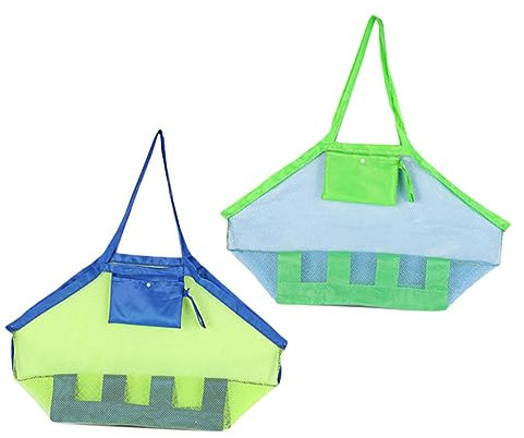 Abaodam 2 Stück Leichte Faltbare Netzbeutel für Strandspielzeug mit Sand und Wasserablauf Große Aufbewahrungstasche für Kinder Am Strand aus Mesh und Oxford Stoff Zufällige Farbe