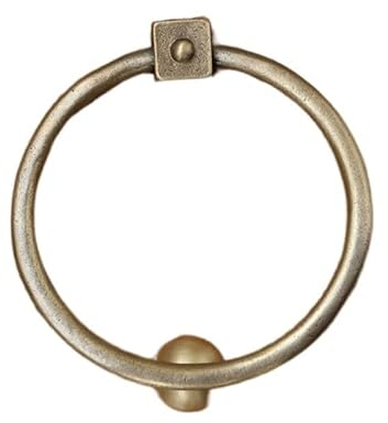 Antiker Türklopfer aus Holz Massiver Messingring zieht chinesische antike Türknäufe Bronze Kupfer Holz Torgriff Klopfer 14cm (Color : Brass color)