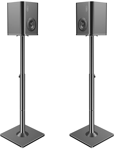 ELIVED Universal Lautsprecherständer höhenverstellbar bis 95cm, Boxenständer mit Glassockel & interner Kabelkanal für Regallautsprecher, 10kg Tragkraf, Schwarz, 1 Paar