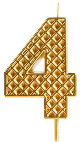 Geburtstagskerzen Zahlen 4, Waffelmuster Geburtstagskerzen für Torte, Gold Kerzen 4 Geburtstag Deko Mädchen Junge, Tortendeko Geburtstag, Kuchendeko Geburtstag, Geburtstagsdeko für Geburtstagsfeier
