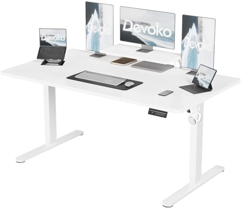 Devoko Höhenverstellbarer Schreibtisch 180×80cm mit Monitorständer,Weiß | Schreibtisch Höhenverstellbar Elektrisch mit 2 Höhen Memory-Steuerung, Ergonomisches Sitz-Stehpult