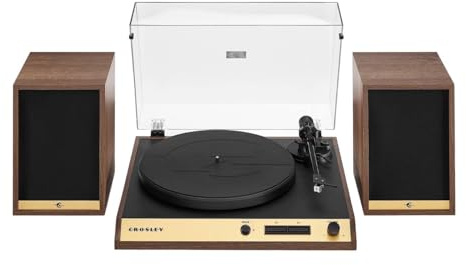 Crosley C72 Tourne-Disque avec Haut-parleurs – Tourne-Disque Bluetooth avec Haut-parleurs d'étagère de 60 W, Lecteur Vinyle Facile à Installer avec Couvercle Anti-poussière, système d'étagère,