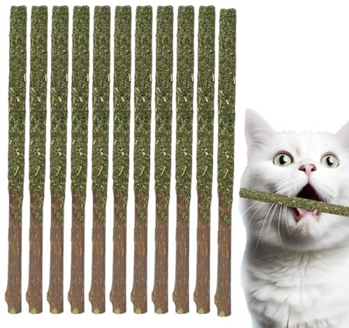 EYVRPAU 12 Stück Katzenminze Sticks Matatabi-Kausticks für Zahnpflege und Gegen Mundgeruch, Natürlich Sicher Katzenspielzeug