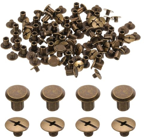 sourcing map Juego de 50 tornillos Chicago M5 x 8 mm de metal con cabeza Phillips, remaches de tornillo para manualidades, cinturón de cuero, manualidades, encuadernación, bronce