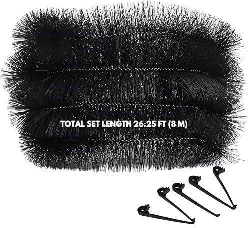 Gutter Brush Pack of 2 - Each Size 13.12 ft (4m) with 10 Gutter Brush Clips - Set Total Length is 26.25 ft (8m) Insert in Roof Drain to Stop Leaves, Moss & Debris Blockages, Black Guttering Leaf Guard