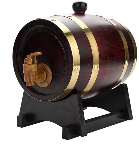 Barril de roble de vino hecho a mano de 10 L con grifo de fácil dosificación, madera de roble vintage, soporte para barril de cerveza y whisky para armario de bebidas (1,5 L)