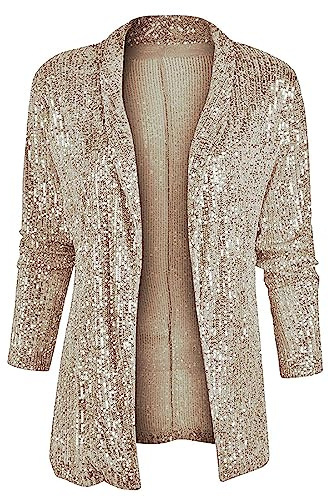 Pailletten Blazer Damen Karneval Glitzer Jacke Langarm Metallic Goldener Sakko Glänzend Jacke Elegant Blazermantel Glänzende Women's Cardigans Festlich Große Größen Glitzer Blazer Party Disco Outfit