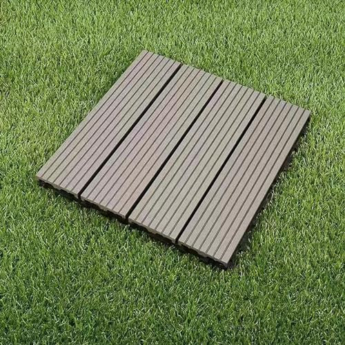 HGOuhK WPC Terrassenfliese 12 Blöcke Holz-Kunststoff-Ineinandergreifender Bodenbelag for Garten, Terrasse, Balkon, Rasen, Pflasterboden-Ineinandergreifende Fliesen für Balkon, Garten & Terrasse(A-gray