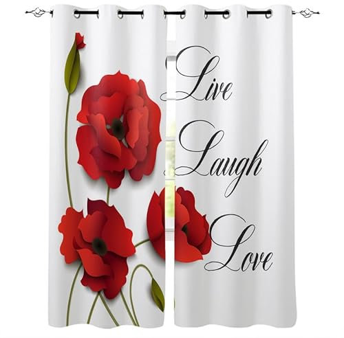 Rptidmv Vorhänge mit Ösen Mohnblume Vorhang Blickdicht Verdunklungsvorhänge Thermovorhang Schallschutz - Wohnzimmer Schlafzimmer Büro Deko Garten 2er Set -140 x 245 cm (B x H)