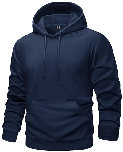 TACVASEN Mens Sweatshirts Hoodies Micro Fleece Pullover Midweight Casual Workout Waterpoof Hoodie Windbreak Thin Spring Hiking Sweatshirt Navy S