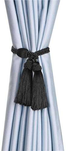 AMENGJ Quaste Vorhangschnur 1 Stück Quaste Vorhang Raffhalter Gold Dekoration Polyester Seil Raffhalter for Vorhänge Zubehör Weben Zubehör(Black)