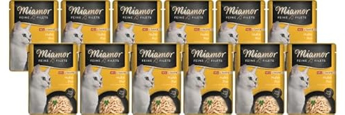 Miamor Feine Filets in Sauce 12 x 100g Huhn Pur | Getreidefrei, Fettarm, Ohne Zucker & Nebenerzeugnisse, Hochwertige Filetstückchen | im Frischebeutel | Nassfutter für Katzen