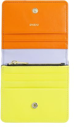 DUDU Damen-Brieftasche aus farbigem Leder, mit RFID-Schutz, Ultrakompakt, mit Innenreißverschluss und 8 Kreditkartenfächern. Black pop