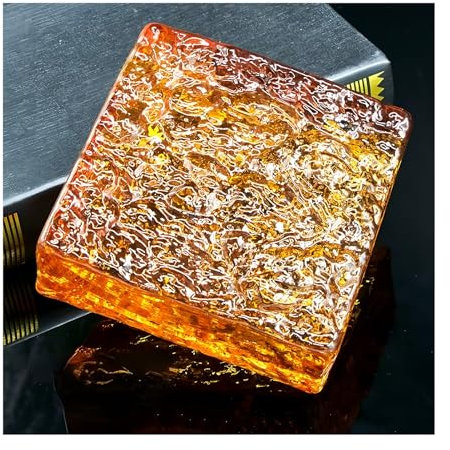 ZNQNDSR Briques De Cristal Carrées en Cristal De Glace, Blocs De Verre Transparent Texturés Et Colorés pour Bar, Hôtels, Bureaux, Cloisons De Maison(Orange)