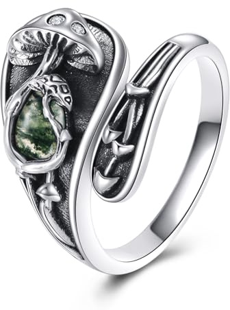 YAFEINI Cat/Moss Agate/Mushroom/Hummingbird/Bee Adjustable Ring 925 Sterling Silver Jewellery Gifts for Women Mom