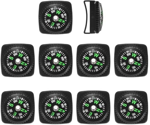 TIXIPEM 20mm Slip-On Wrist Compass [10PCS] - Hard Shell Liquid Filled Button Compass Survival Paracord Bracelet for Hiking - [Black] Outdoor Accessory