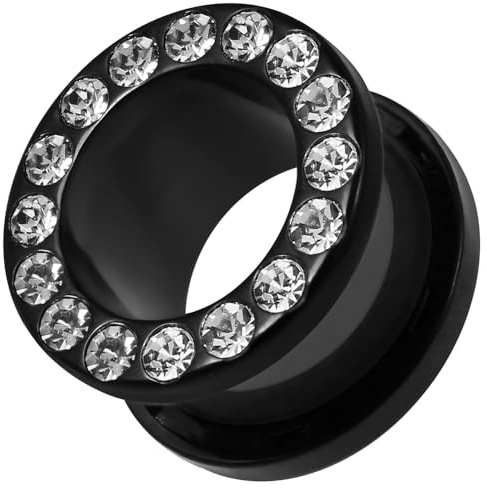 1 Pair of 14mm Multi Clear Crystal Stone Setting on Black UV Acrylic Flesh Tunnel Ear Gauge Body Piercing Jewelry