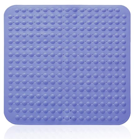 Alfombrilla de Ducha, 48 x 48 cm Alfombrilla antideslizante con ventosas, Alfombrilla de Baño Cuadrada, Alfombrilla de Ducha Antideslizante, Lavable a Máquina Alfombrilla de Baño, Azul zafiro