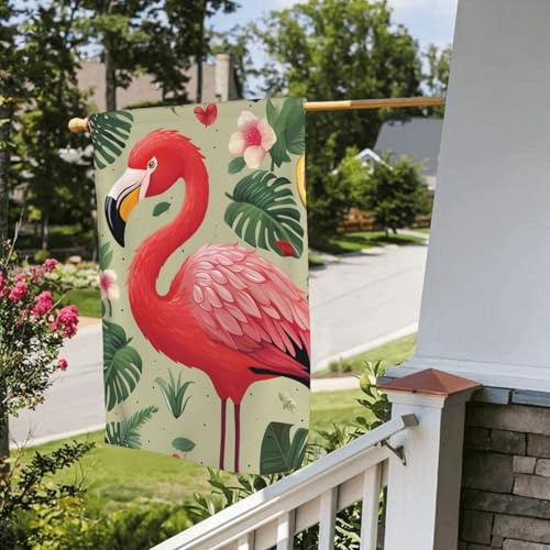 Bandera de jardín de temporada de doble cara, 28 x 40 pulgadas, diseño de flamenco y monstera, pequeñas banderas para exteriores, decoración de jardín floral de granja de temporada, bandera para ext