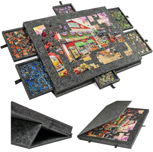 Qinyuyang Kippbares Puzzlebrett für 1000 Teile mit 6 Sortierschalen Leichte Puzzlematte aus Filz Tragbarer Puzzletisch für Erwachsene rutschfeste Puzzle-Aufbewahrung,Dark Gray