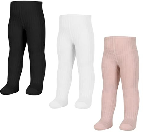 Zzxlw Collant da bambina antiscivolo per neonato, 3 paia di calze a maglia in cotone accoglienti leggings nero bianco grigio rosa bambino neonato bambino collant 6-24 mesi