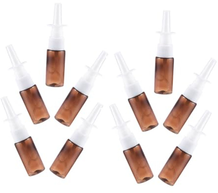 LOORGVEL 10 pièces Lot de Flacons Pulvérisateurs Nasaux PET Rechargeables et Portables Pulvérisateur à Fine Brume Léger et Résistant pour Usage Nasal et Voyage 10ml brun + spray nasal 10