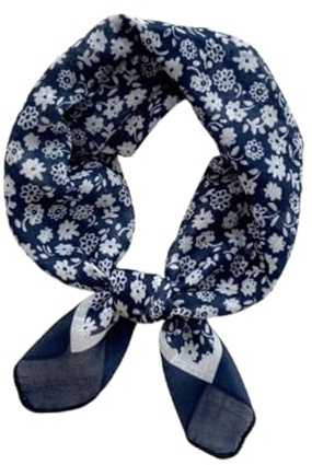 JchEnye Unisex-Schal mit Blumenmuster, quadratischer Baumwoll-Leinen-Schal, Bohemian-Kopftuch mit Blumenmuster für Damen und Herren (blau)
