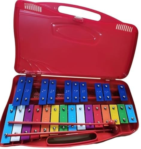 Xilófono Glockenspiel Metalófono 25 Tecche Metalliche Strumento,musicale di piastra di alluminio di 25 toni, percussionato a mano, con Custodia Amarillo,Metalófono Percussione Manuale