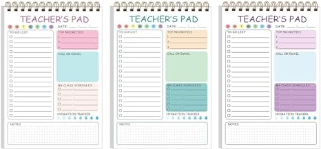 Lot de 3 blocs-notes pour enseignants, 50 feuilles, planificateur quotidien, liste de contrôle, bloc-notes pour utilisation en classe et planification des tâches
