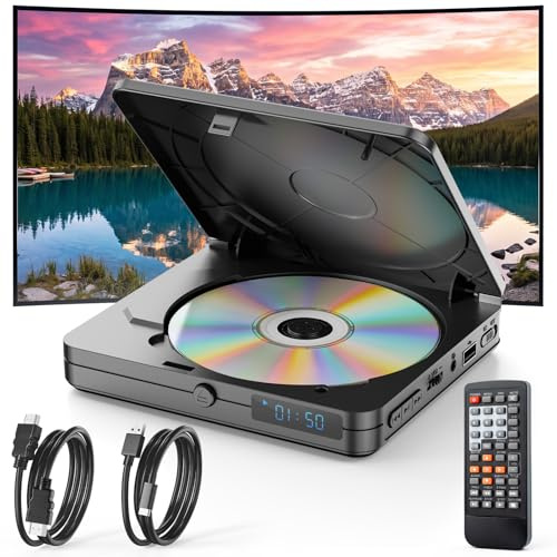 Timzeit DVD Player für Fernseher, Mini DVD Player HDMI mit 1080P Upscaling, All Region Free, mit USB 2.0-Anschluss und Fernbedienung, Breakpoint Speicher, für Smart TV, integriertes PAL/NTSC
