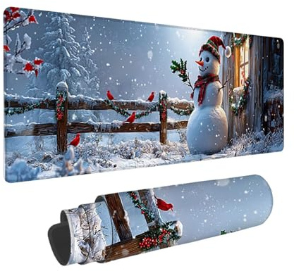 Tapis de Souris de Jeu, 800 x 300 mm XXL Tapis Souris Gaming Grand, Antidérapant Étanche, iExtended Long Clavier Mouse Pad, Accessoire Bureau, pour Gamer, Ordinateur, PC (Le Bonhomme de Neige) i851