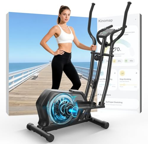 Ellittiche Da Casa con App, 3-in-1 Ellittica Ultra Silenziosa con 16 Livelli di Resistenza,volano da 6 kg, Monitor LCD, Pedale Antiscivolo, Portabottiglie, Cyclette Ellittica Fino a 287 LBS