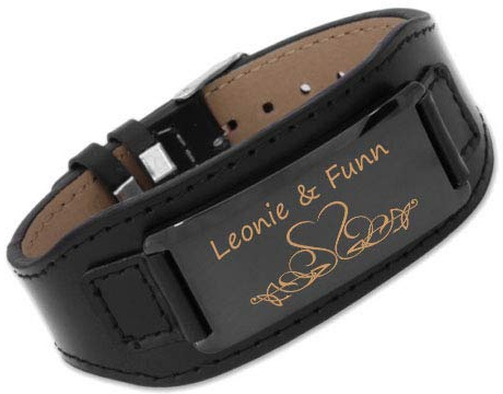 aplusashop ID Leder Armband mit Edelstahlplatte inkl. Gravur nach Wunsch in 3 Varianten Schwarz/braun Neu