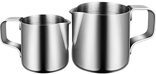 Bricco Da Latte in Acciaio INOX, Bricco Da Latte e caffè 150 ml/350ml Bricco per Latte Montalatte Schiuma di Latte Barista Cafe Acciaio Inossidabile Montalatte Latte Bricco Latte Schiumatore (2 Pezzi)