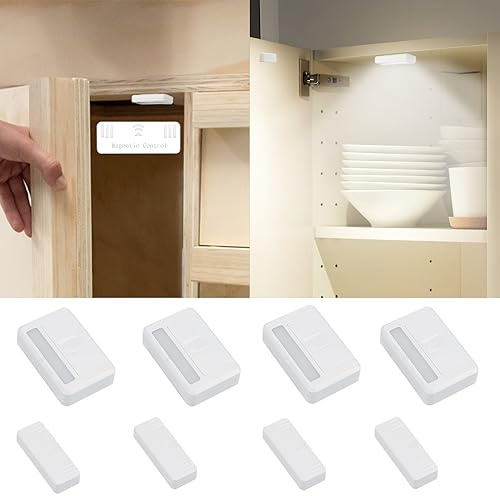 Amagle Quattro Confezioni di Luci LED per Armadio Cassetti a Batteria Senza Filo Con Sensore di Apertura e Chiusura Della Porta, Luce Leds per Armadio Cucina, Guardaroba, Dispensa, Credenza