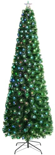 WeRChristmas Fibre Optic Pencil Christmas Tree with Chasing Warm LED Stars, Multi-Colour, 6 feet/1.8m