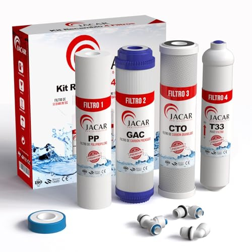 JACAR Kit Filtri per Osmosi Inversa 4 stadi per Depuratore 5 Stadi | Impianto Osmosi Acquario, Filtri Depuratori d'acqua, uso Domestico, Depuratore Acqua, Ricambi Domestico 5 stagi