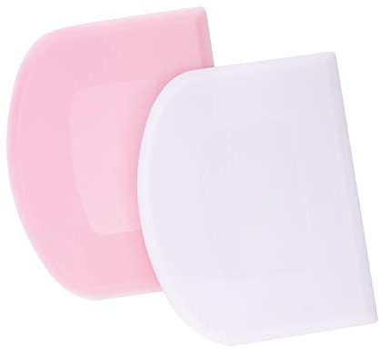 LUTER 2 Pieces 12 x 9.5 cm Plastic Dough Scraper for Kitchen, Pastry, Pancakes (Pink, White)