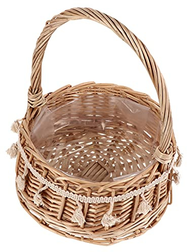 Cabilock Geflochtener Blumenkorb Blumenvase Rattankorb Obstkorb Streukorb Wicker Rattan Basket Blumenmädchen Körbchen Blumenkinder Korb für Hochzeit Tischdeko Landhausstil Deko