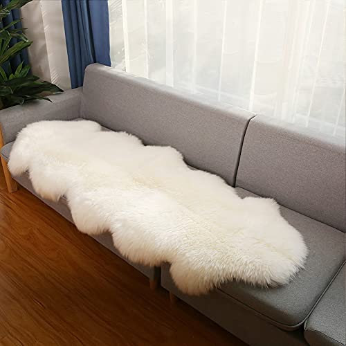 Alfombra Piel De Oveja Auténtica De Cordero - Lana Pelo Largo (Blanco, 70 * 200cm)